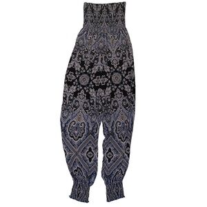 Free People Womens Thinking of You Blue Paisley Strapless Jumpsuit Boho Small